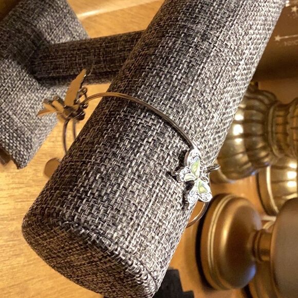 Adjustable Silvertone and Enamel Charm Bangle Bracelet - Picture 6 of 6